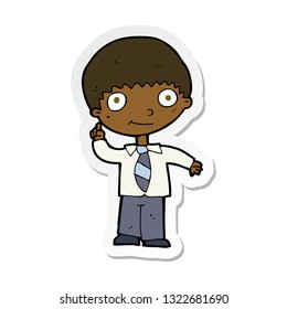 sticker of a cartoon school boy with idea