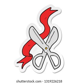 sticker of a cartoon scissors cutting ribbon