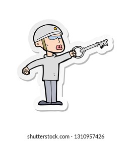 sticker of a cartoon security guy with key