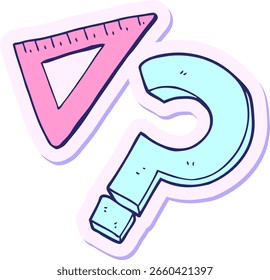 sticker of a cartoon set square in bright neon color