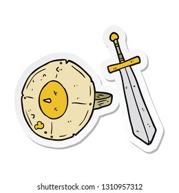 sticker of a cartoon shield and sword