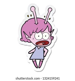 sticker of a cartoon shocked alien girl