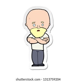 sticker of a cartoon shocked bald man with beard