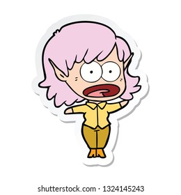sticker of a cartoon shocked elf girl