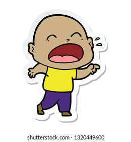 sticker of a cartoon shouting bald man