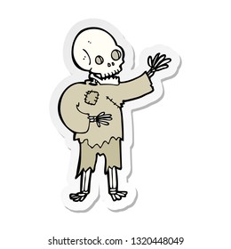 sticker of a cartoon skeleton waving