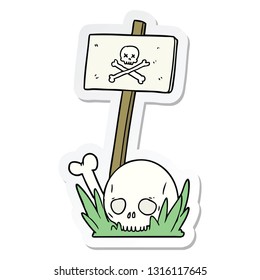 sticker of a cartoon skull bones and warning sign