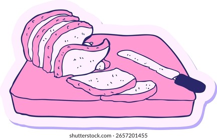 Aufkleber eines in Cartoons geschnittenen Brotes in heller Neonfarbe