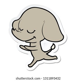 sticker of a cartoon smiling elephant running