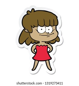 sticker of a cartoon smiling woman