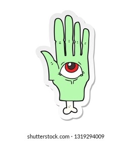 sticker of a cartoon spooky eye hand