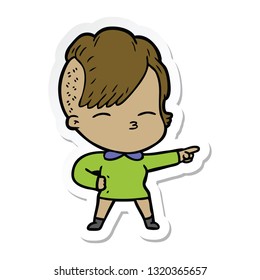 sticker of a cartoon squinting girl