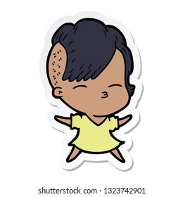 sticker of a cartoon squinting girl