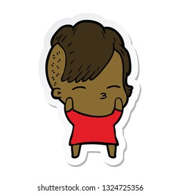 sticker of a cartoon squinting girl
