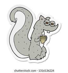 sticker of a cartoon squirrel with nut