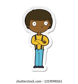 sticker of a cartoon staring boy with folded arms