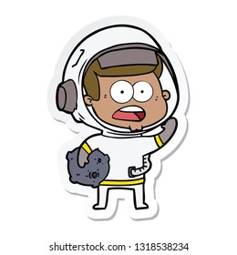 sticker of a cartoon surprised astronaut holding moon rock