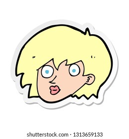 sticker of a cartoon surprised female face