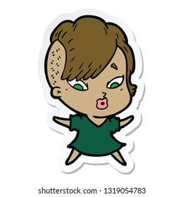 sticker of a cartoon surprised girl
