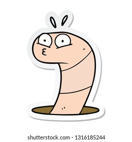 pegatina de una caricatura de gusano sorprendido