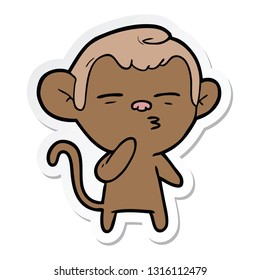 sticker of a cartoon suspicious monkey