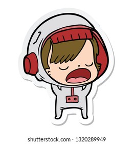 sticker of a cartoon talking astronaut woman