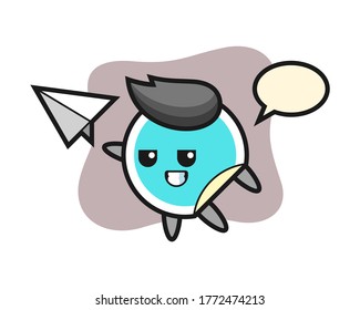 Sticker cartoon throwing paper airplane