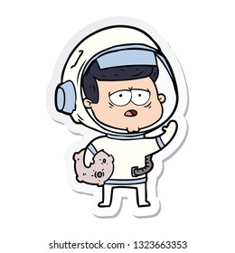 sticker of a cartoon tired astronaut