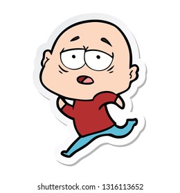 sticker of a cartoon tired bald man