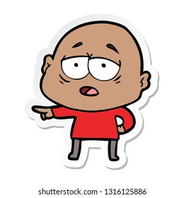 sticker of a cartoon tired bald man
