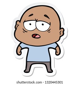 sticker of a cartoon tired bald man