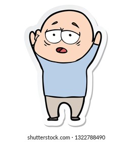 sticker of a cartoon tired bald man