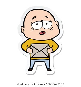 sticker of a cartoon tired bald man