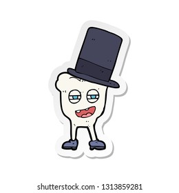 sticker of a cartoon tooth with top hat