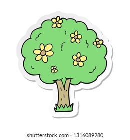 sticker of a cartoon tree with flowers