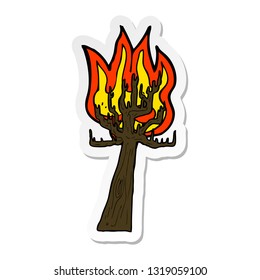 pegatina de un árbol de dibujos animados en llamas