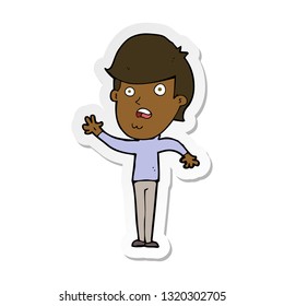 sticker of a cartoon unhappy boy