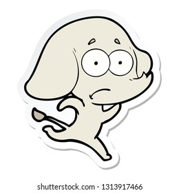 sticker of a cartoon unsure elephant running away