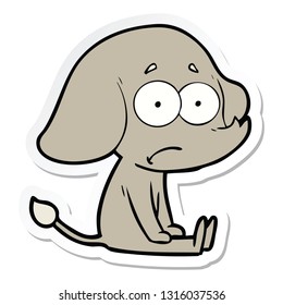 sticker of a cartoon unsure elephant sat on floor