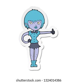 sticker of a cartoon vampire girl giving thumbs up sign