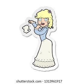 sticker of a cartoon victorian woman dropping handkerchief