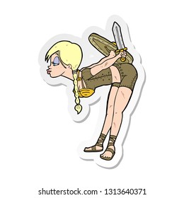 sticker of a cartoon viking girl bowing