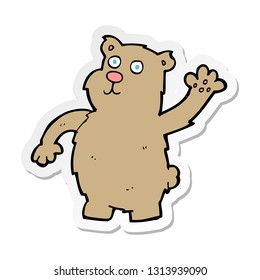 sticker of a cartoon waving bear