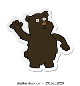 sticker of a cartoon waving black bear