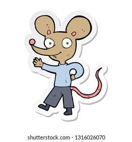 sticker of a cartoon waving mouse