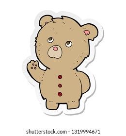 sticker of a cartoon waving teddy bear