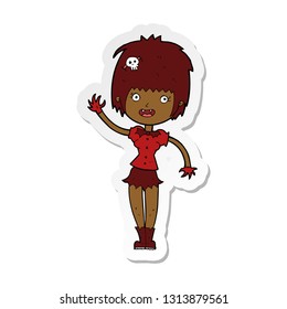 sticker of a cartoon waving vampire girl