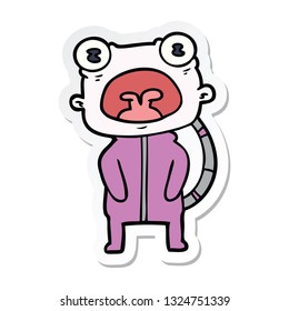 sticker of a cartoon weird alien communicating