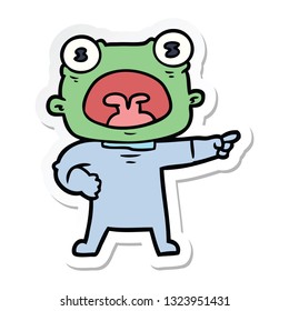 sticker of a cartoon weird alien shouting