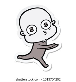 sticker of a cartoon weird bald spaceman running